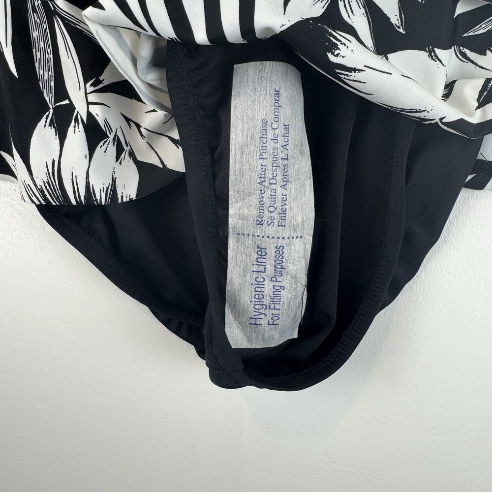 Swim Solutions Triple Tier Fauxkini Swimsuit Black White Palm Leaf Size 10 NEW - Picture 7 of 13